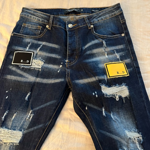 Philipp Plein Straight Cut Illegal Fight Club Jeans Distressed Beluga Blue - Picture 7 of 7
